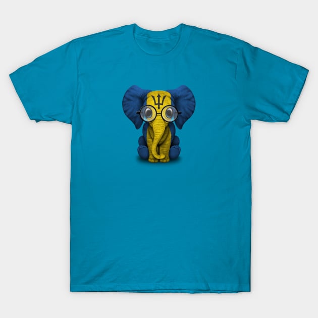 Baby Elephant with Glasses and Barbados Flag T-Shirt by jeffbartels